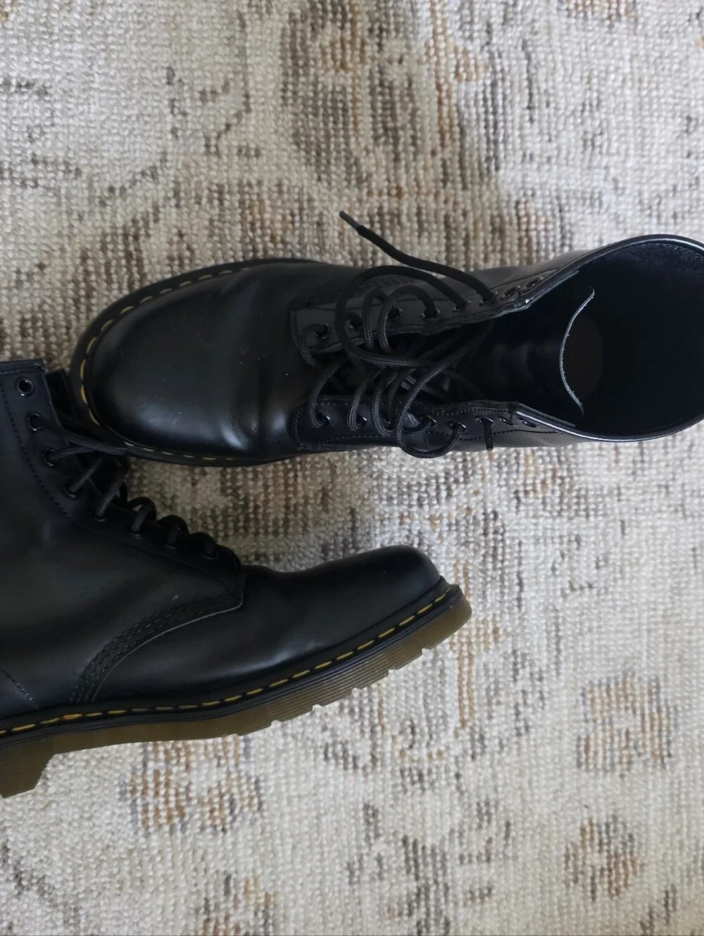 Dr. Martens Black Leather Lace-Up Boots with Yellow Stitching